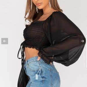 Long sleeve black sheer crop top